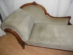 Victorian Chaise Longue with carved rosettes around the upholstered back & right-hand arm