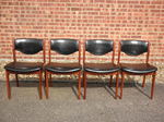 Danish Teak & Black Leather Dining Chairs designed by Erik Buck