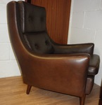 Danish Brown Leather High-Back Lounge Chair 
