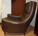 Danish Brown Leather High-Back Lounge Chair 