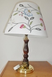 Mahogany & Brass Table Lamp with embroidered shade