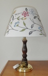Mahogany & Brass Table Lamp with embroidered shade