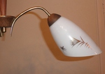 1950s Danish Style - 3 branch ceiling light - Teak & White Glass with gilding