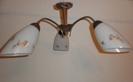 1950s Danish Style - 3 branch ceiling teak & glass pendant light 