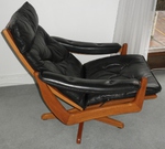 1960s Teak & Black Leather  Swivel / Recliner (a la 1960s Mad Men American TV Series) armchair by Lied Mobler, Norway