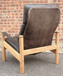 Danish Pine & Brown Leather Reclining Armchair by Soren Nissen & Ebbe Gehl 
