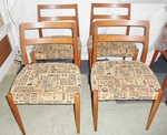 Danish Teak Dining Chairs - Egyptian hieroglyph patterned fabric