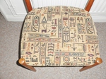 Danish Teak Dining Chairs - Egyptian hieroglyph patterned fabric