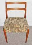 Danish Teak Dining Chairs - Egyptian hieroglyph patterned fabric