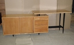 Sycamore & Walnut Desk with Integral Sideboard Cabinet