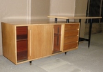 Sycamore & Walnut Desk with Integral Sideboard Cabinet