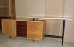 Sycamore & Walnut Desk with Integral Sideboard Cabinet