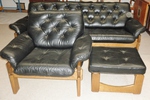 Mid 20th century Oak and Black Leather Lounge Suite