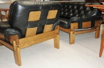 Mid 20th century Oak and Black Leather Lounge Suite