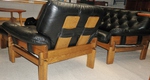 Mid 20th century Oak and Black Leather Lounge Suite