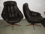Pair H W Klein / Bramin Leather Swivel Lounge Chairs