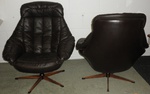 Pair H W Klein / Bramin Leather Swivel Lounge Chairs