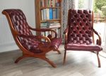 Pair of Mahogany Slipper Armchairs & Footstool