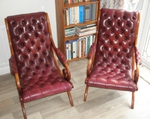 Pair of Mahogany Slipper Armchairs & Footstool