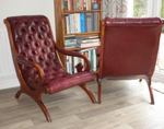 Pair of Mahogany Slipper Armchairs & Footstool