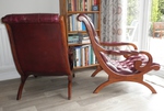 Pair of Mahogany Slipper Armchairs & Footstool