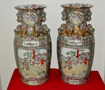 Pair of Chinese Famille Rose Floor Vases