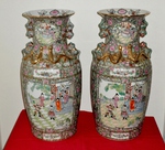 Pair of Chinese Famille Rose Floor Vases