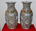 Pair of Chinese Famille Rose Floor Vases