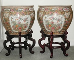 DI 20 - Pair of Chinese Famille Rose Jardinières / Fish Bowls on Stands