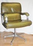 1970s Green Leather & Aluminium swivel Executive Desk Chair  