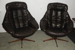 Pair H W Klein / Bramin Leather Swivel Lounge Chairs