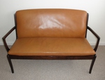 CADO Mahogany & Tan Leather Settee by Ole Wanscher
