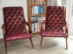 Pair of Mahogany Slipper Armchairs & Footstool