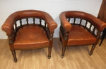 Pair of Victorian Mahogany and Leather Tub Chairs in mahogany and leather
