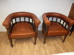Pair of Victorian Mahogany and Leather Tub Chairs in mahogany and leather