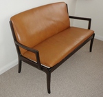 CADO Mahogany & Tan Leather Settee by Ole Wanscher