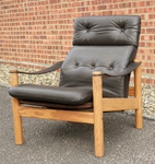 Danish Pine & Brown Leather Reclining Armchair by Soren Nissen & Ebbe Gehl 
