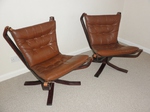 Pair of Danish Brown Leather Falcon Chairs
