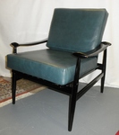 Black Lacquer & Blue-Green Leather Spade Chair