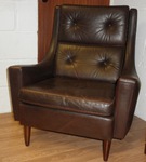 Danish Brown Leather High-Back Lounge Chair 