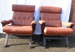 Pair - Scandinavian Tan Leather Chairs - Ingmar Relling Style