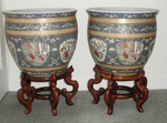 DI 21 - Pair of Chinese Jardinières / Fish Bowls on Stands  