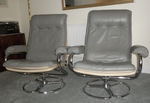 Pair of Grey Leather & Chrome Reclining Lounge Chairs
