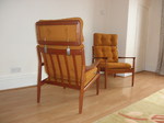 Pair of Grete Jalk Danish Teak Easy Chairs with headrests