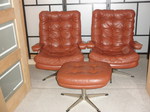 Pair of Swedish Tan Leather Loungers with Ottoman 