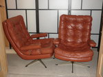 Pair of Swedish Tan Leather Loungers with Ottoman 