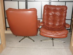 Pair of Swedish Tan Leather Loungers with Ottoman 