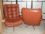 Pair of Swedish Tan Leather Loungers with Ottoman 