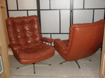 Pair of Swedish Tan Leather Loungers with Ottoman 