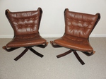 Pair of  Brown Leather Falcon Chairs
